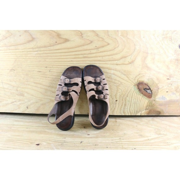 Clark Womens Shoes 8M Springers Brown Leather Sandals Slip on 3 Buckle Slingback - Picture 4 of 6